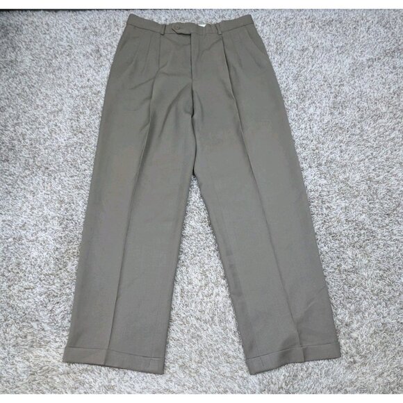 Givenchy Pants Mens 34x32 Taupe Wool Pleated Dress Cuff Slacks Trousers - Picture 1 of 7